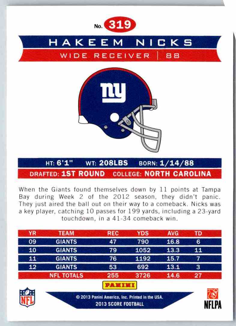 2013 Score Hakeem Nicks