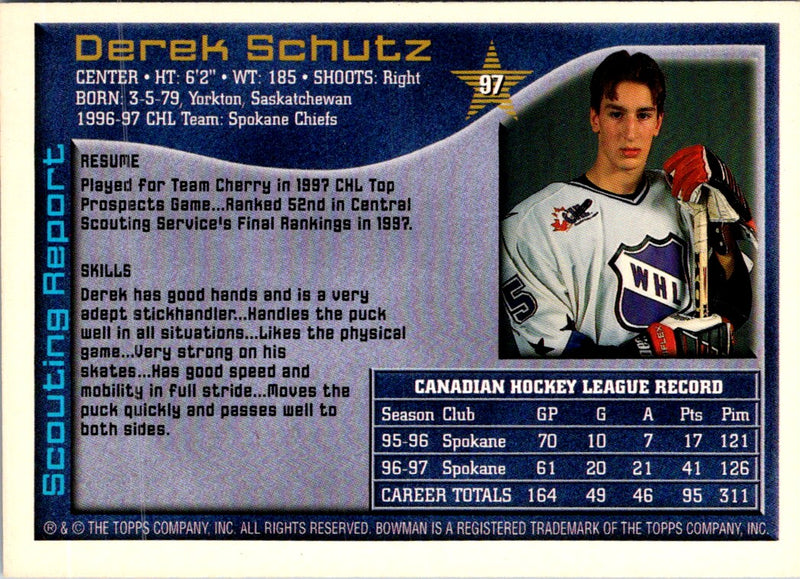 1997 Bowman CHL Derek Schutz