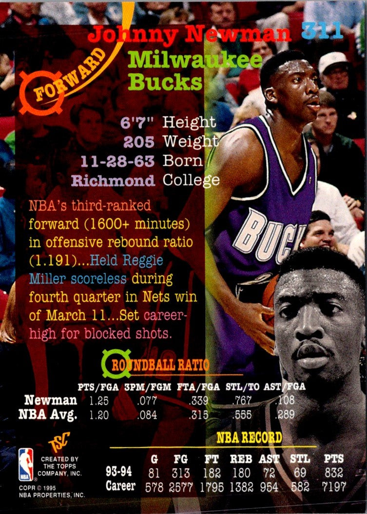 1994 Stadium Club Super Teams NBA Finals Johnny Newman