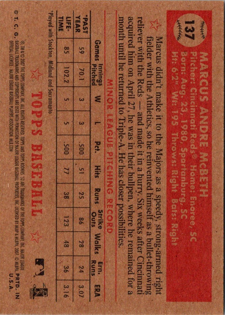 2007 Topps Rookie 1952 Edition Marcus McBeth