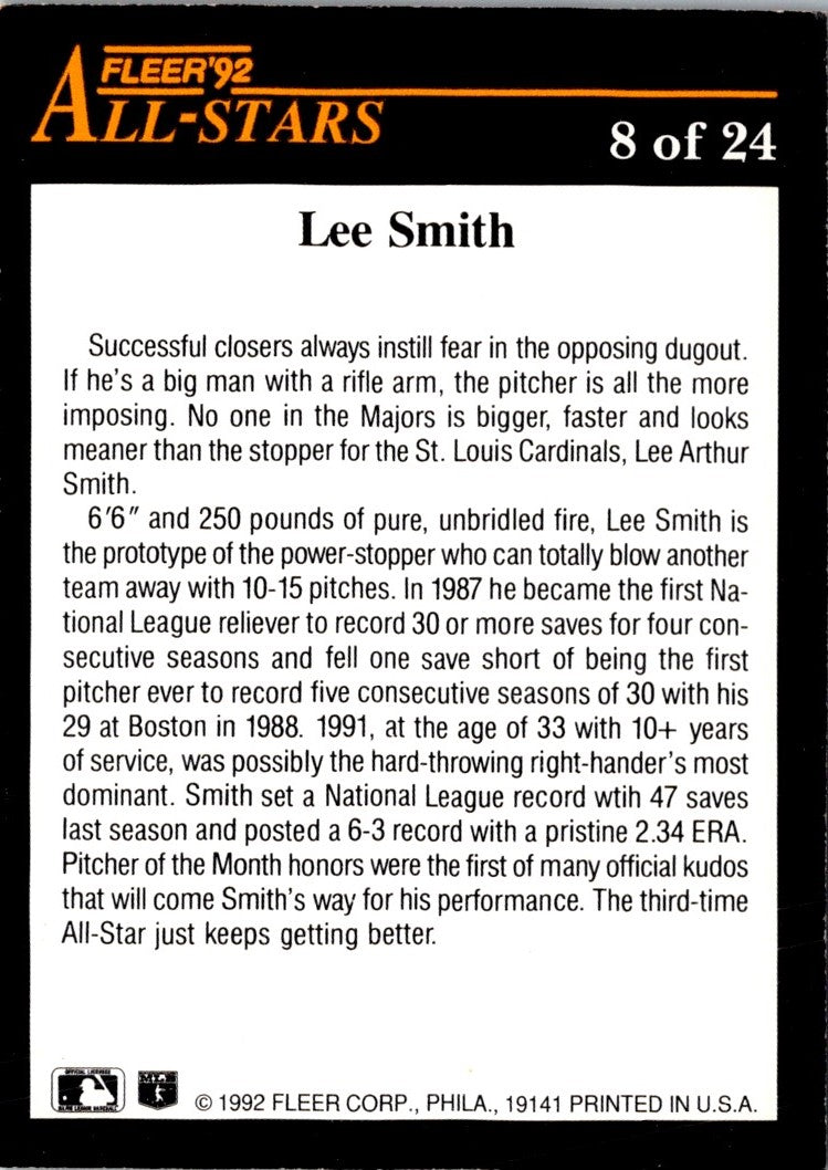 1992 Fleer All-Stars Lee Smith