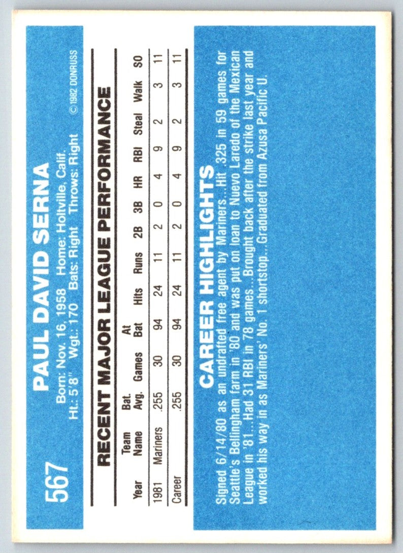 1982 Donruss Paul Serna