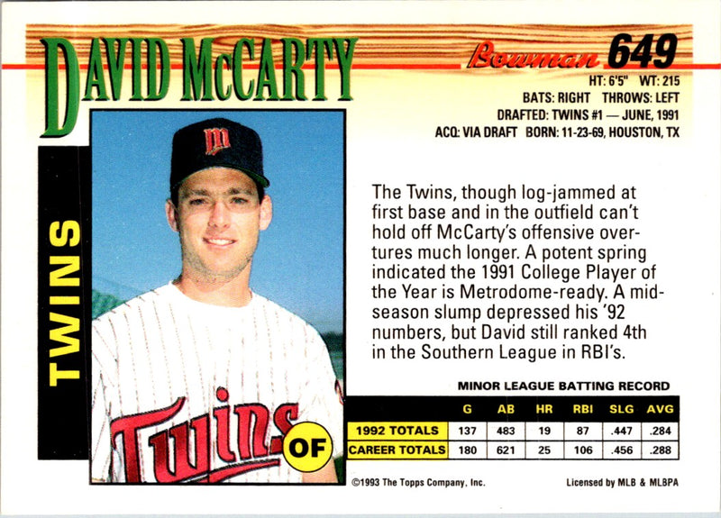 1993 Bowman David McCarty