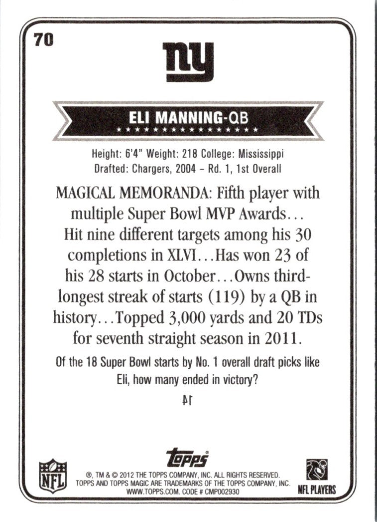 2012 Topps Magic Eli Manning