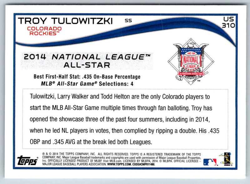 2014 Topps Update Troy Tulowitzki