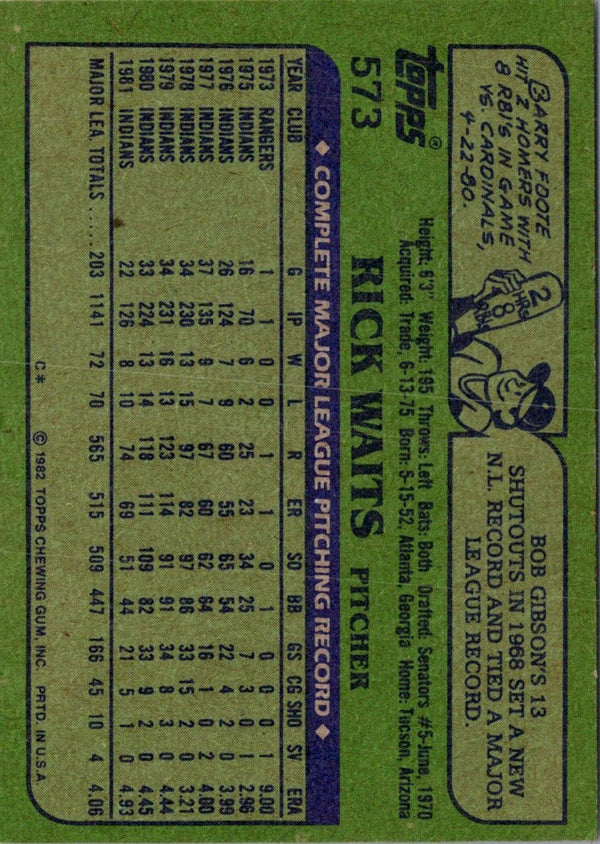 1982 Topps Rick Waits #142