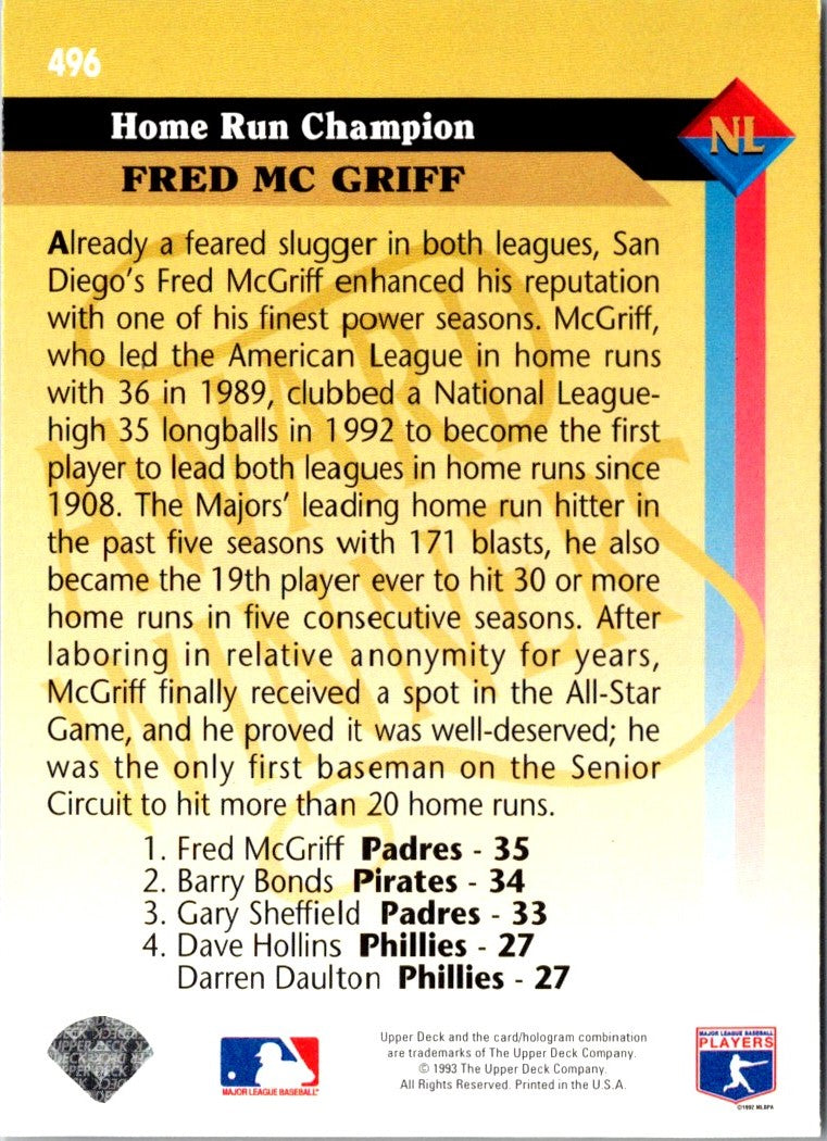 1993 Upper Deck Fred McGriff