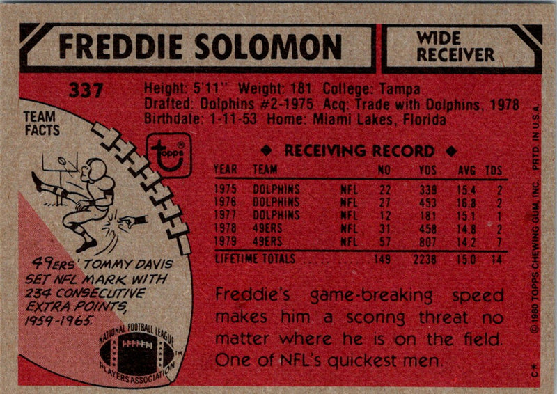 1980 Topps Freddie Solomon