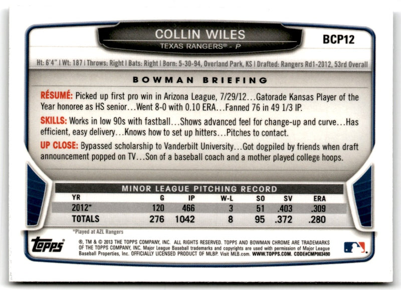 2013 Bowman Chrome Prospects Collin Wiles