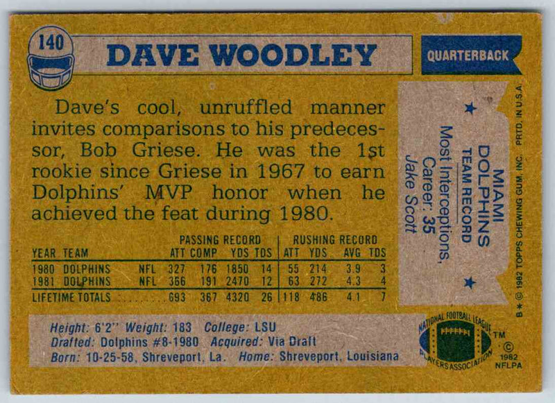 1982 Topps David Woodley