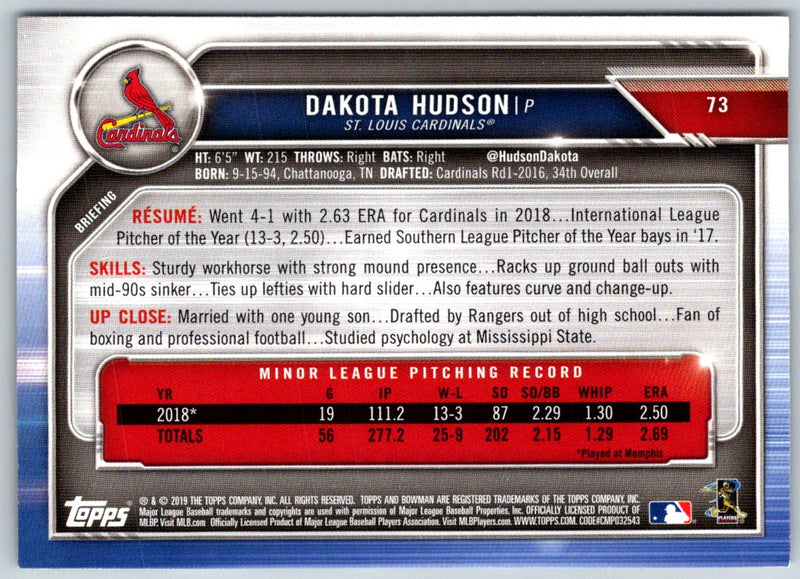 2019 Bowman Dakota Hudson