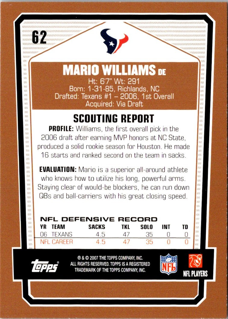 2007 Topps Draft Picks & Prospects Mario Williams