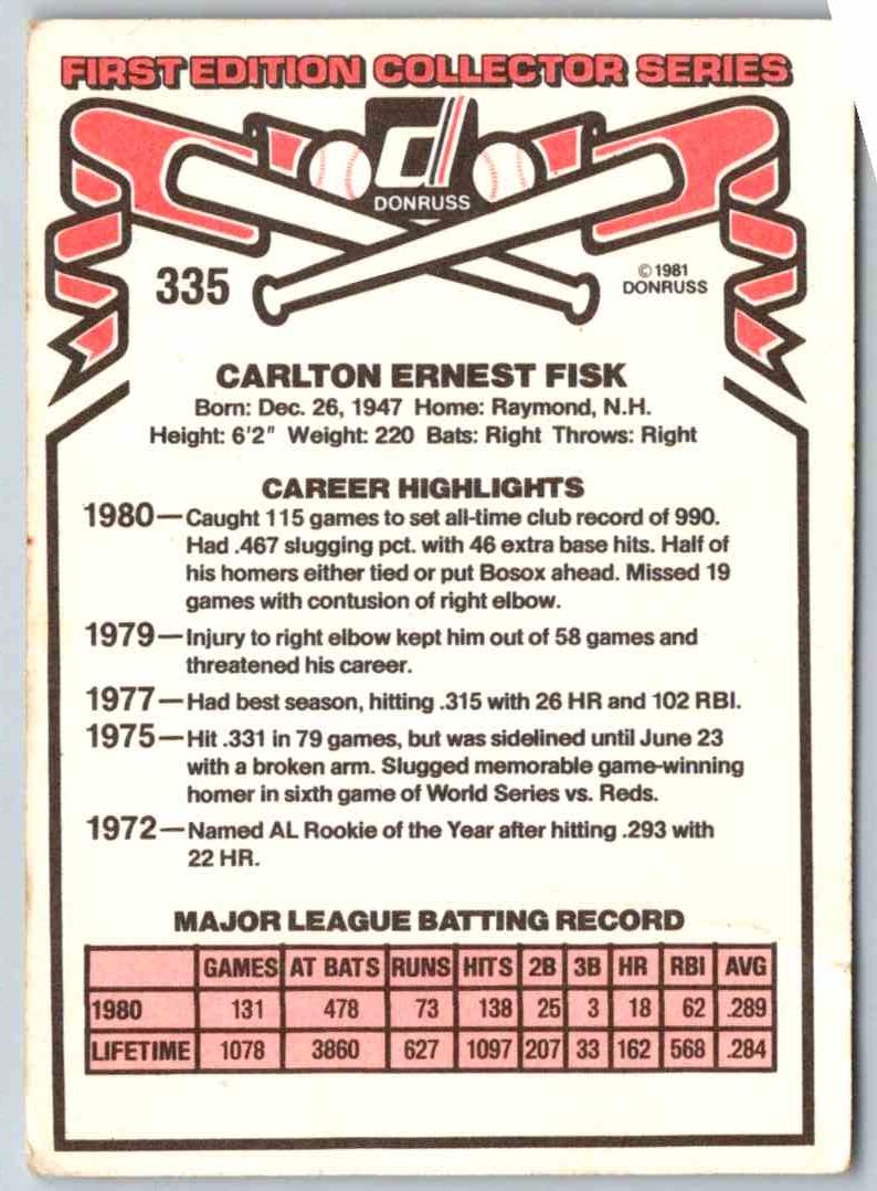 1981 Donruss Carlton Fisk