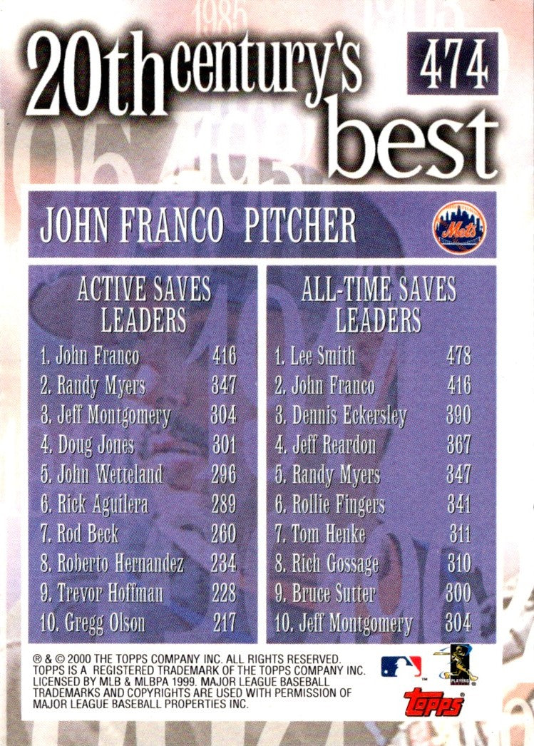 2000 Topps Active Saves Leaders - John Franco