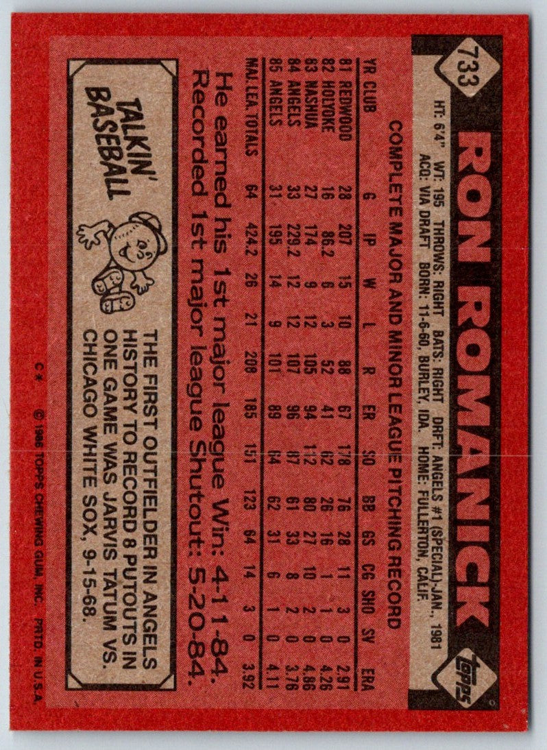 1986 Topps Ron Romanick