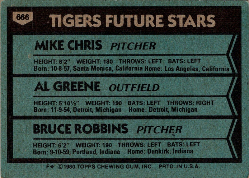 1980 Topps Tigers Future Stars - Mike Chris/Al Greene/Bruce Robbins