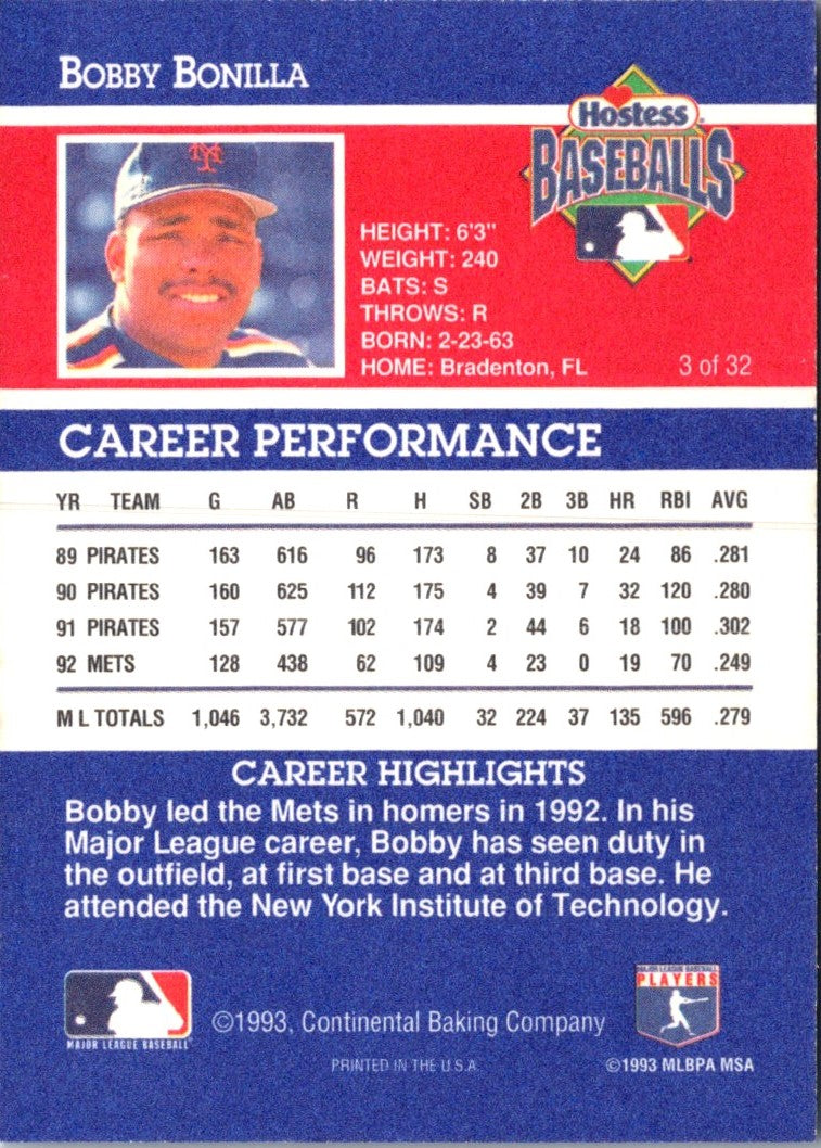 1993 Hostess Bobby Bonilla