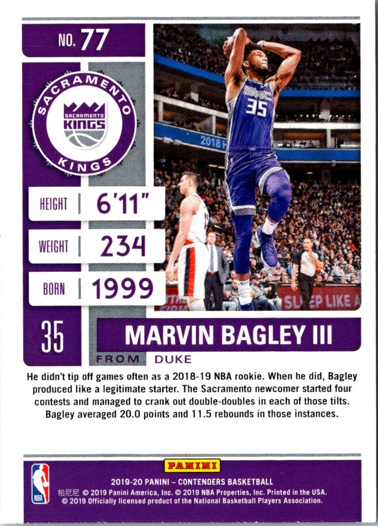 2019 Panini Contenders Game Ticket Green Marvin Bagley III