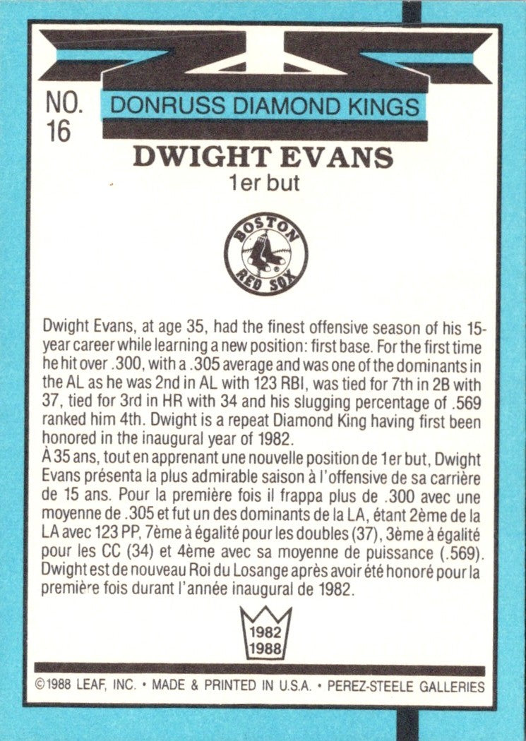 1988 Donruss Super Diamond Kings Dwight Evans