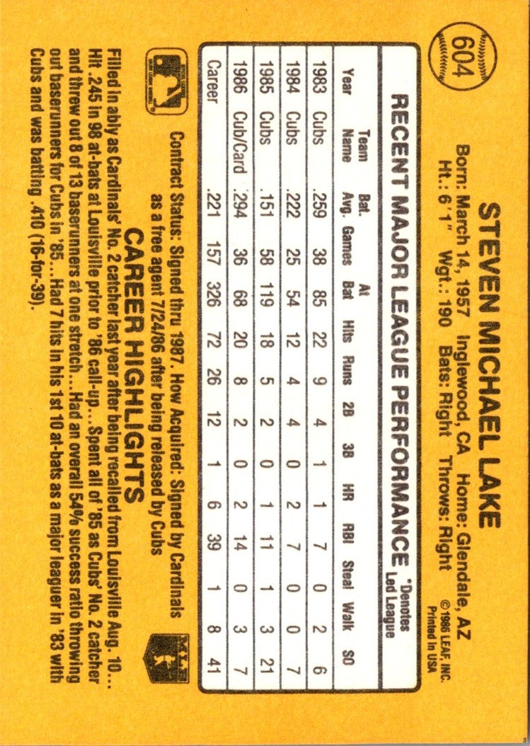 1987 Donruss Steve Lake