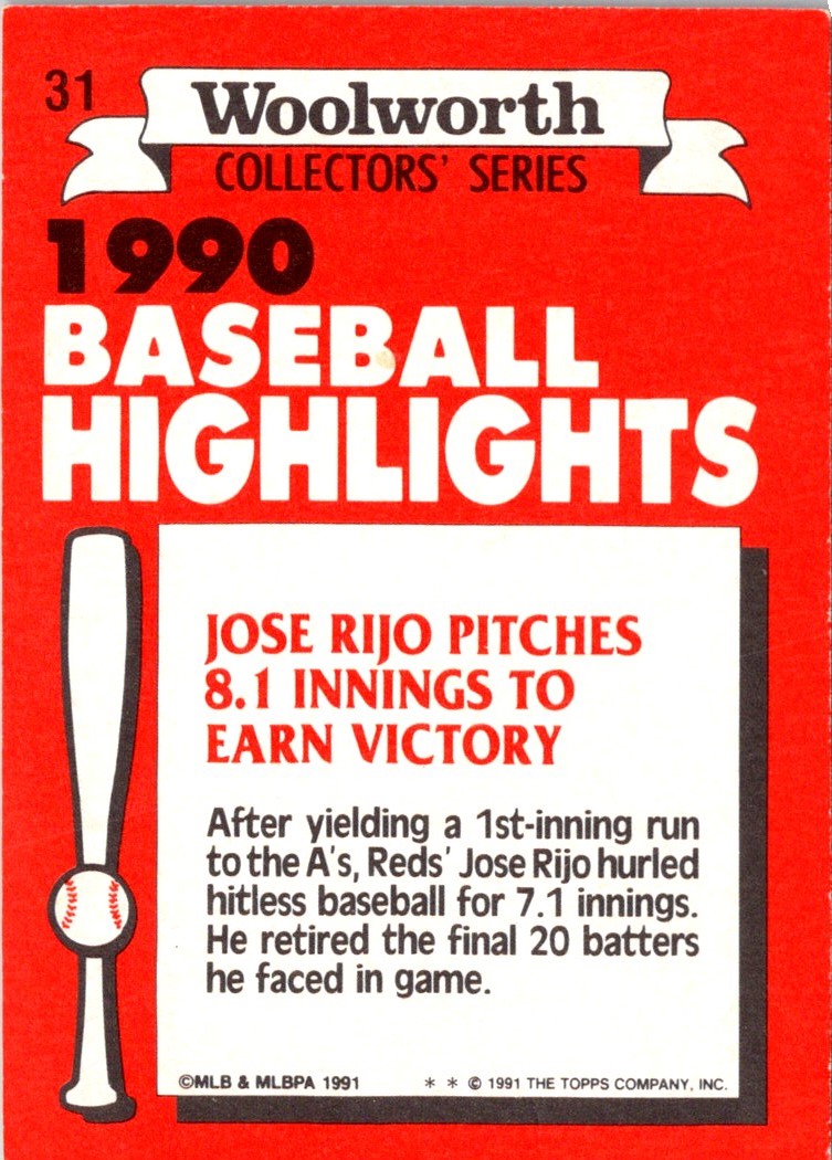 1991 Topps Woolworth Baseball Highlights Jose Rijo