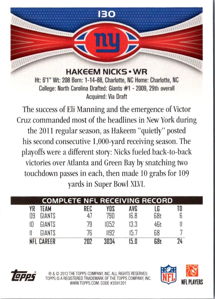 2012 Topps Hakeem Nicks