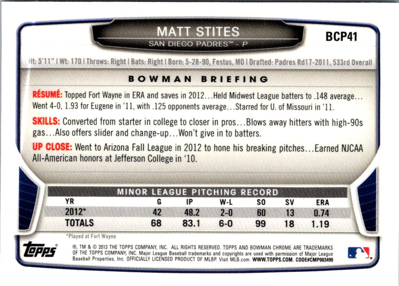 2013 Bowman Chrome Prospects Matt Stites