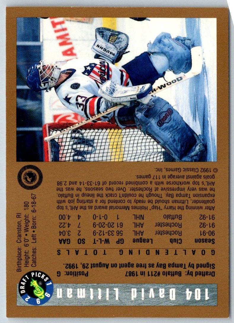 1991 Dunkin Donuts Rochester Americans AHL David Littman