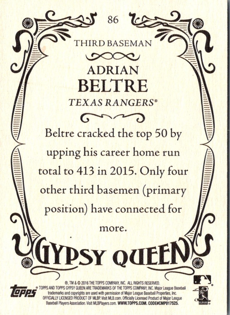 2016 Topps Gypsy Queen Adrian Beltre