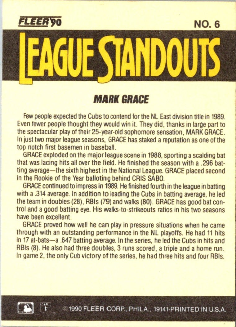 1990 Fleer League Standouts Mark Grace