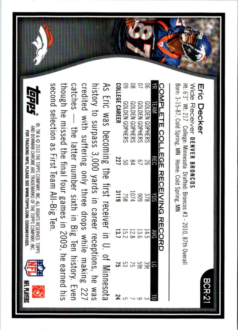 2010 Topps Chrome Bowman Rookies Eric Decker