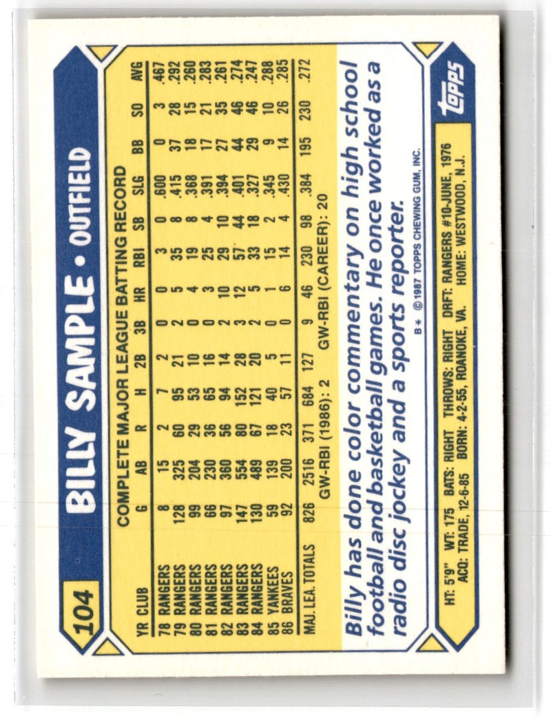 1987 Topps Tiffany Billy Sample