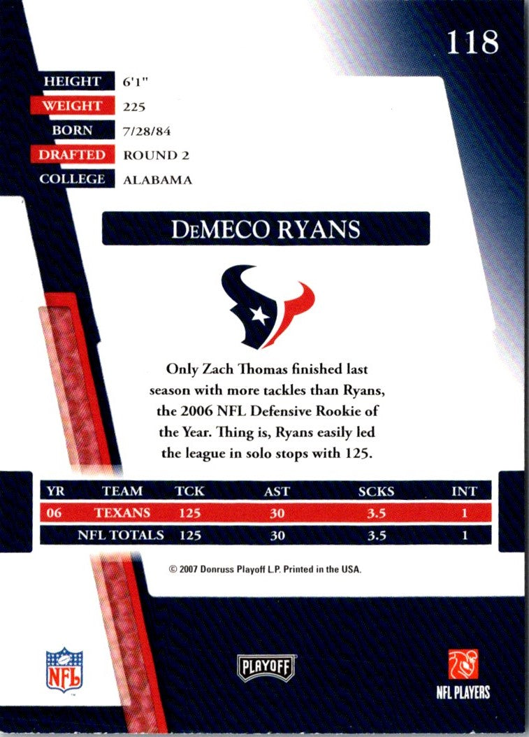 2007 Playoff Absolute Memorabilia DeMeco Ryans