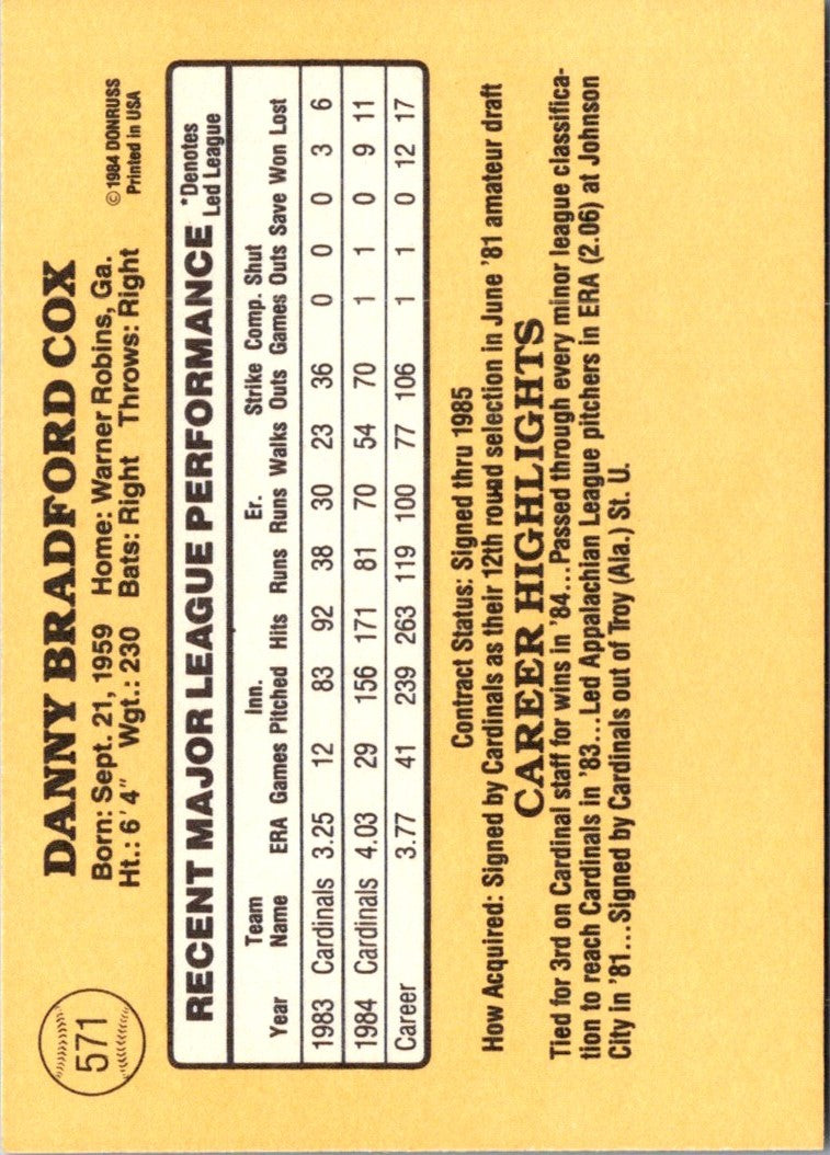 1985 Donruss Danny Cox