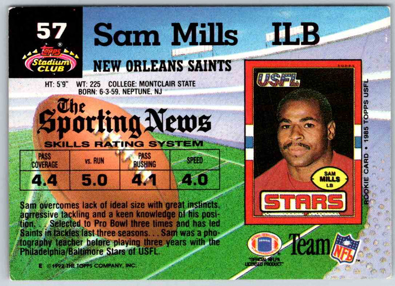 1992 Topps Stadium Club Football Sam Mills