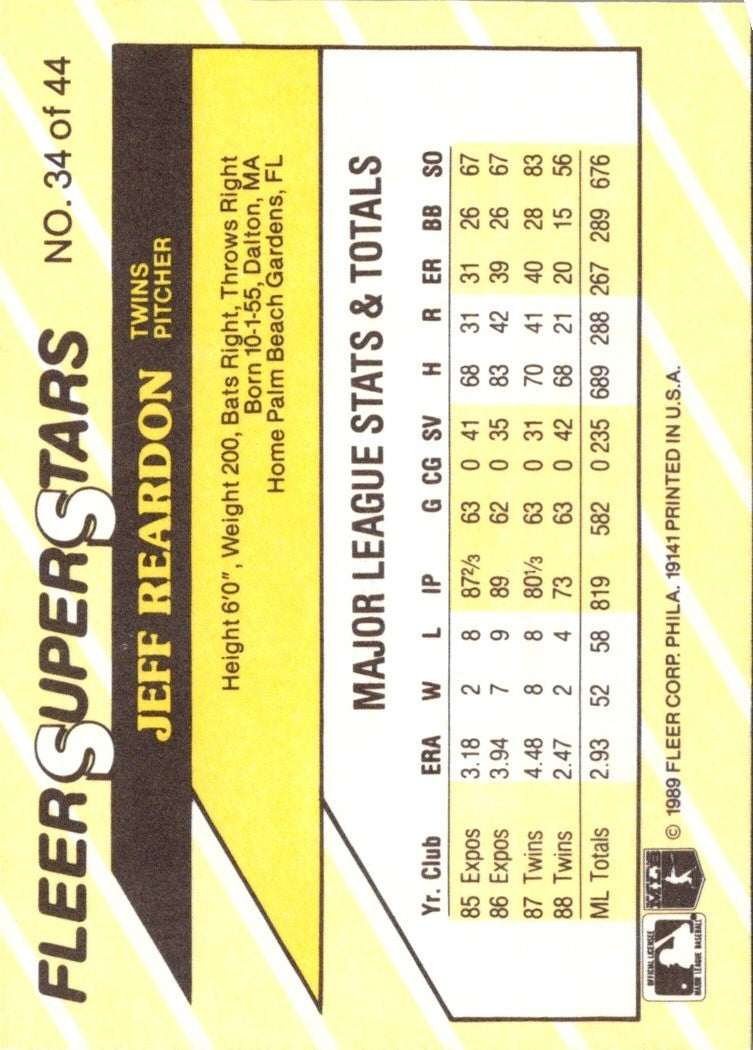 1989 Fleer SuperStars Jeff Reardon