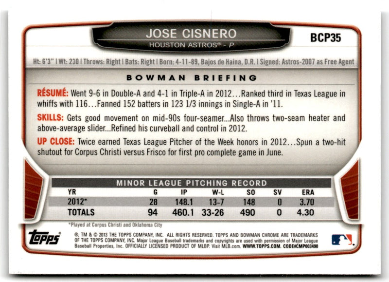 2013 Bowman Chrome Prospects Jose Cisnero