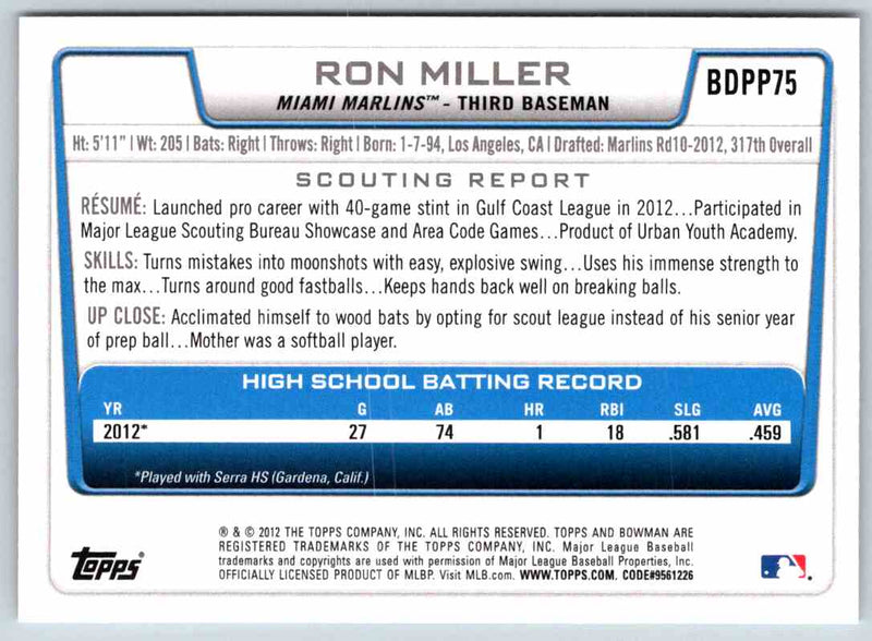 2012 Bowman Ron Miller