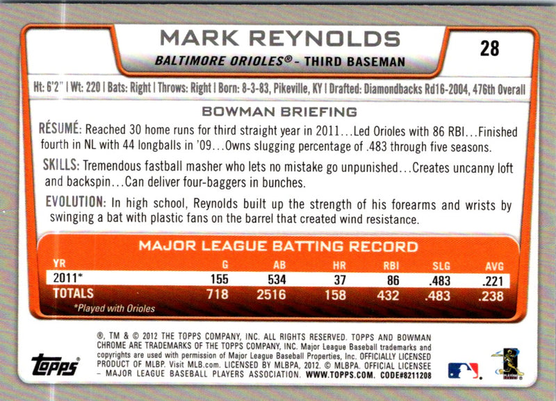 2012 Bowman Chrome Mark Reynolds