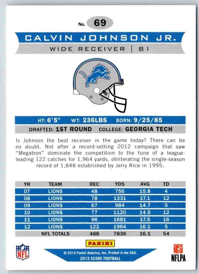 2013 Score Calvin Johnson