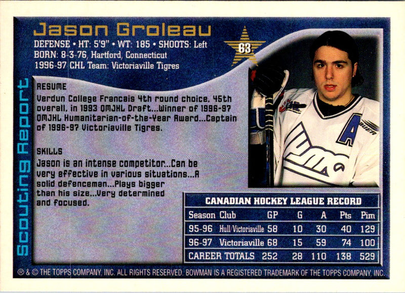 1997 Bowman CHL Jason Groleau