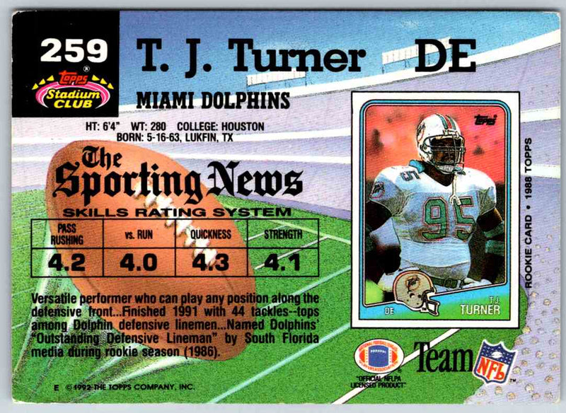 1992 Topps Stadium Club Football T.J. Turner