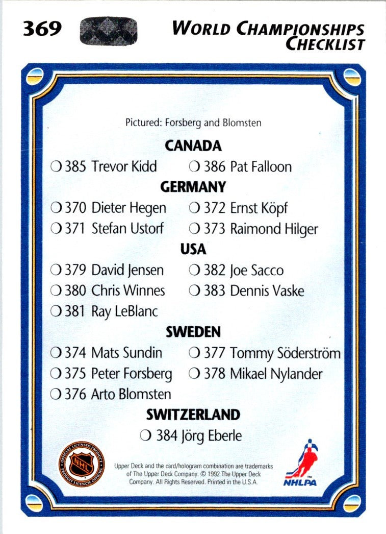 1992 Upper Deck World Championships Checklist