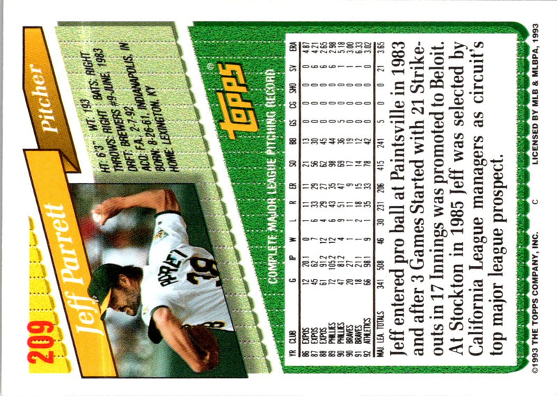 1993 Topps Inaugural Marlins Jeff Parrett