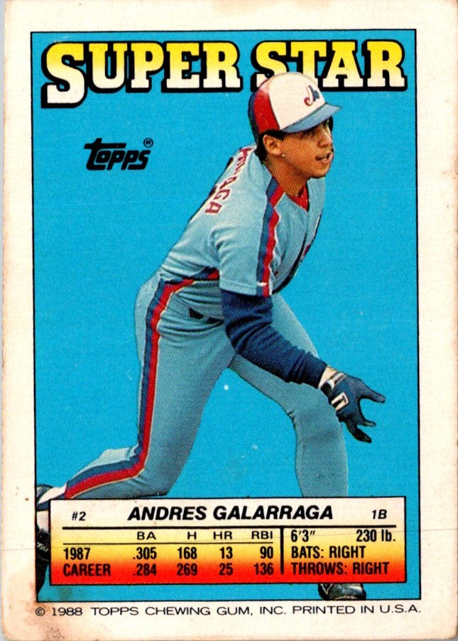 1988 Topps Stickers Super Star Backs Andres Galarraga