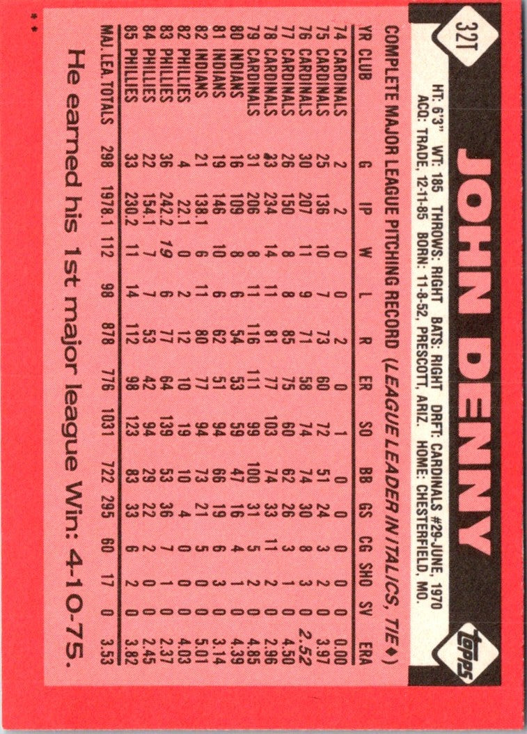 1986 Topps Traded John Denny