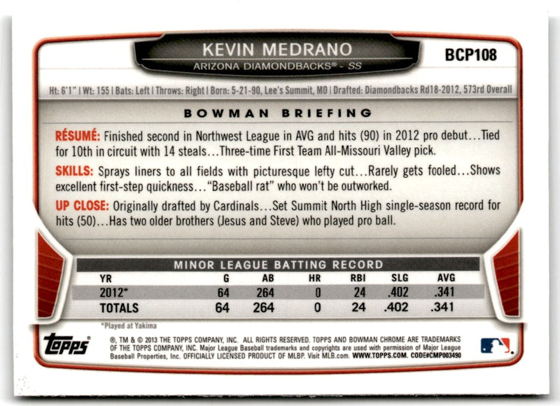 2013 Bowman Chrome Prospects Kevin Medrano