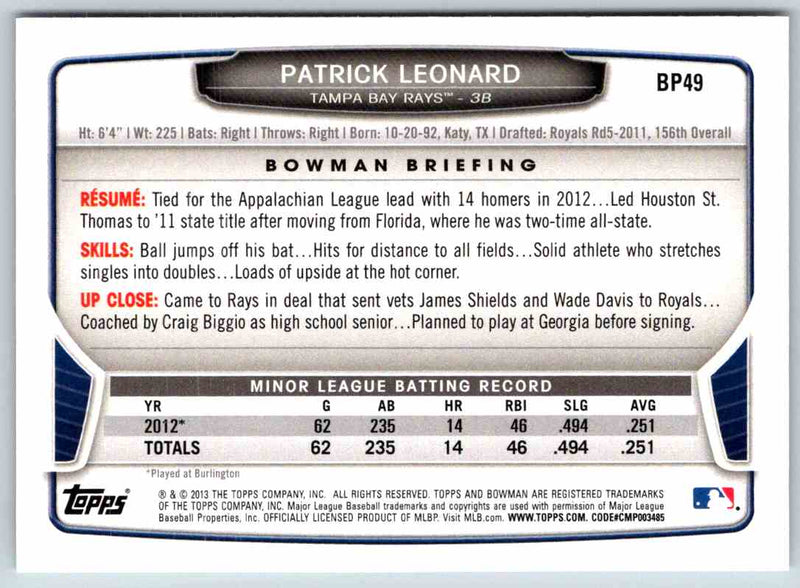 2014 Bowman Patrick Leonard