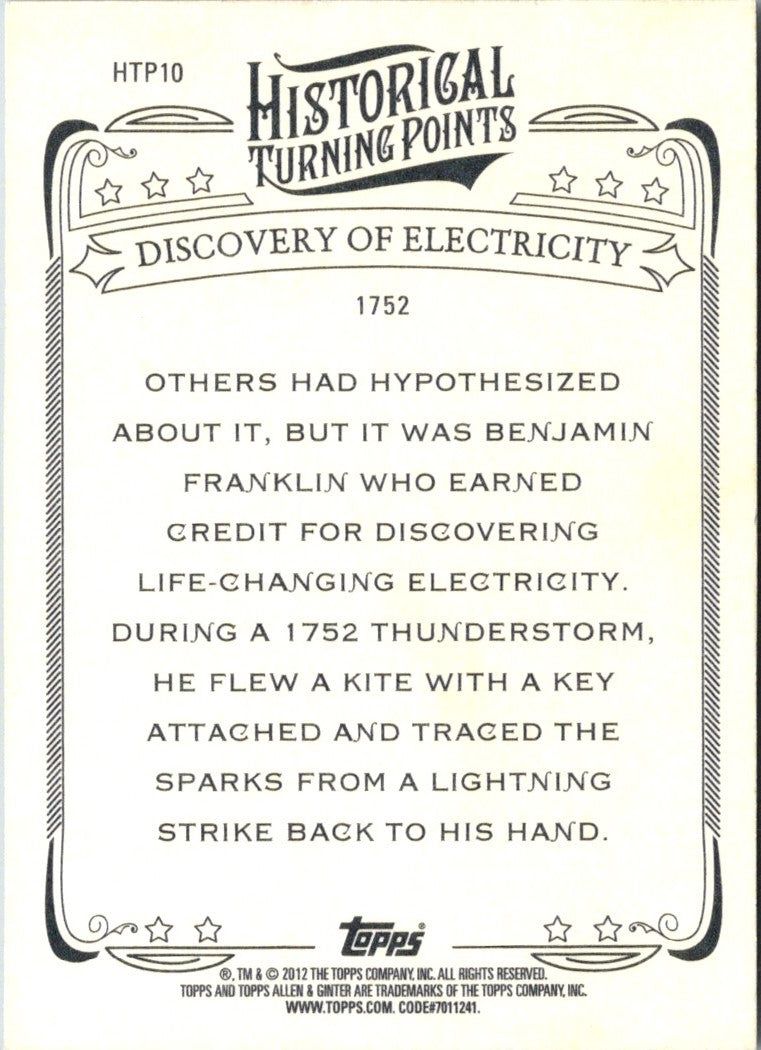2012 Topps Allen & Ginter Historical Turning Points Discovery of Electricity