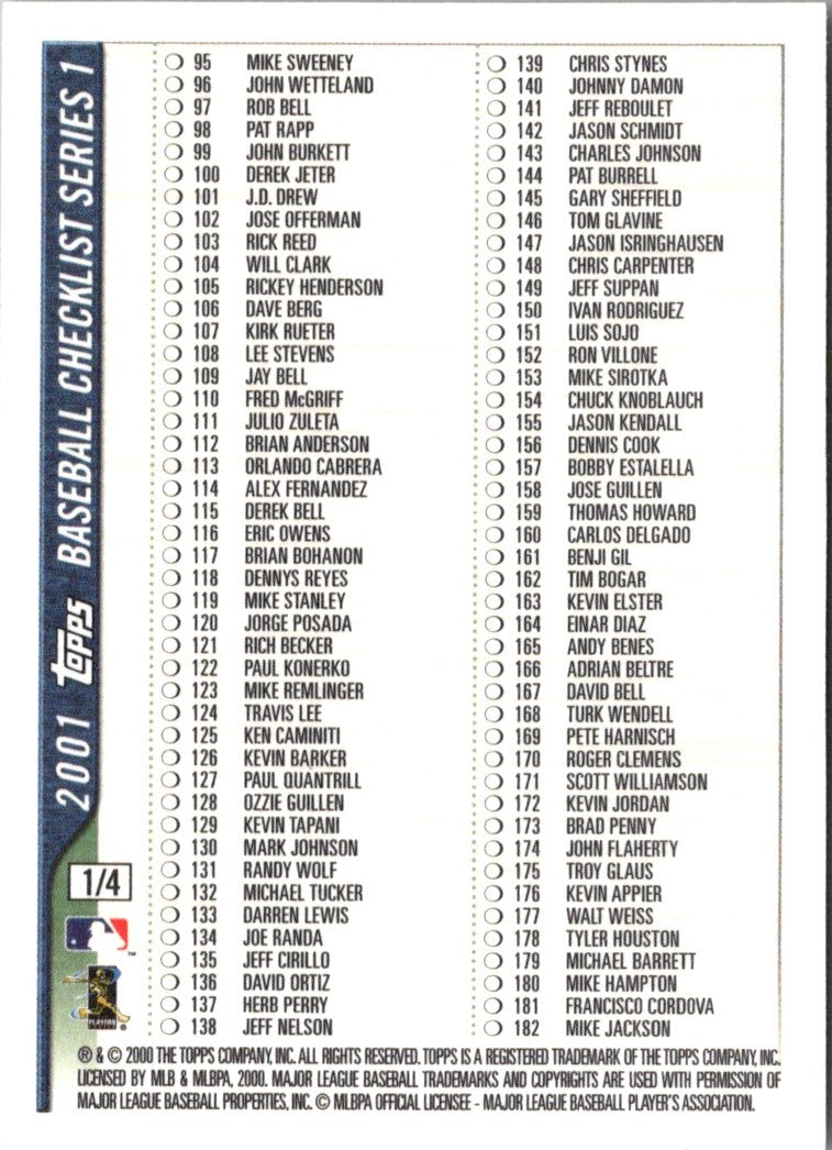 2001 Topps Traded & Rookies Checklists Checklist Checklist 2